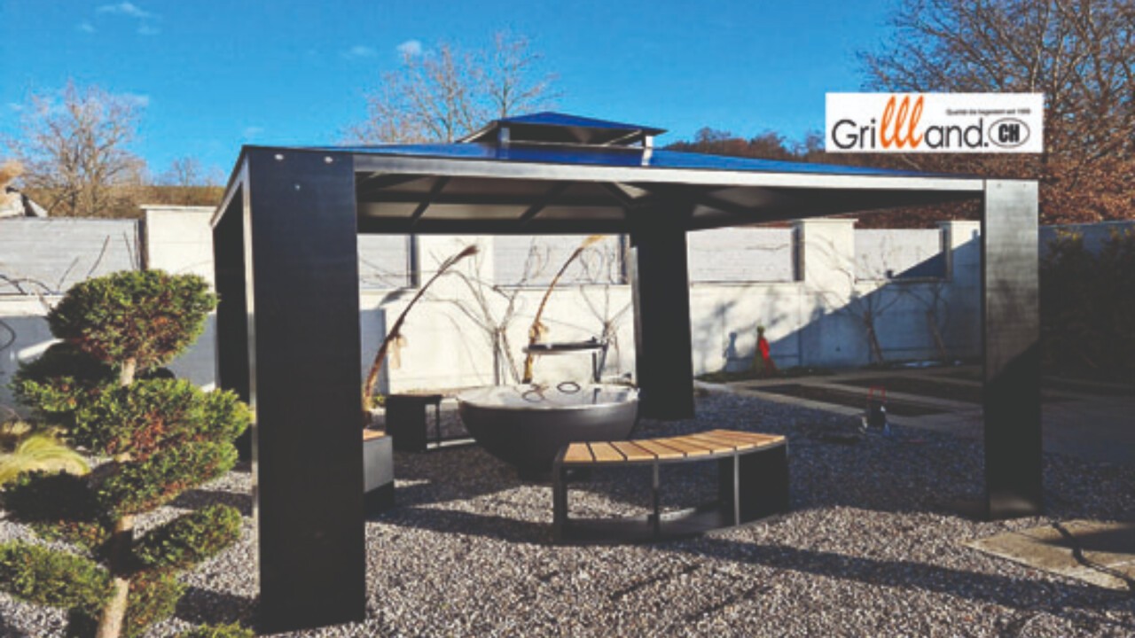 Grill Pavillon Stahl in Schwarz 3 x 3 Meter