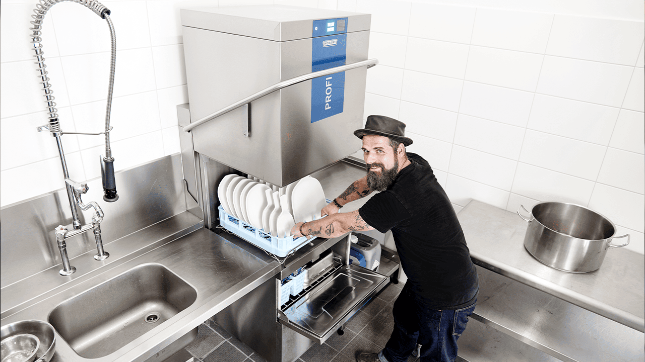 HOBART TWO-LEVEL-WASHER installed in a kitchen.