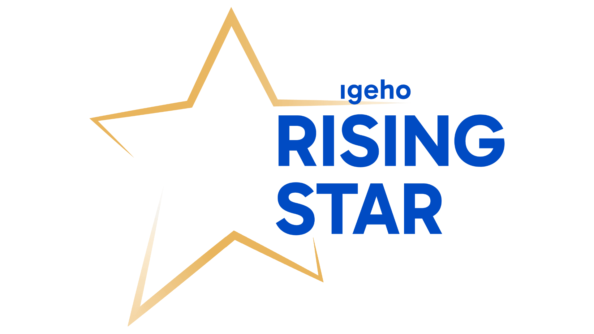 Ein goldener Stern mit dem blauen Schriftzug Igeho RISING STAR, der die rechte Seite des Sterns überlagert, auf weißem Hintergrund.