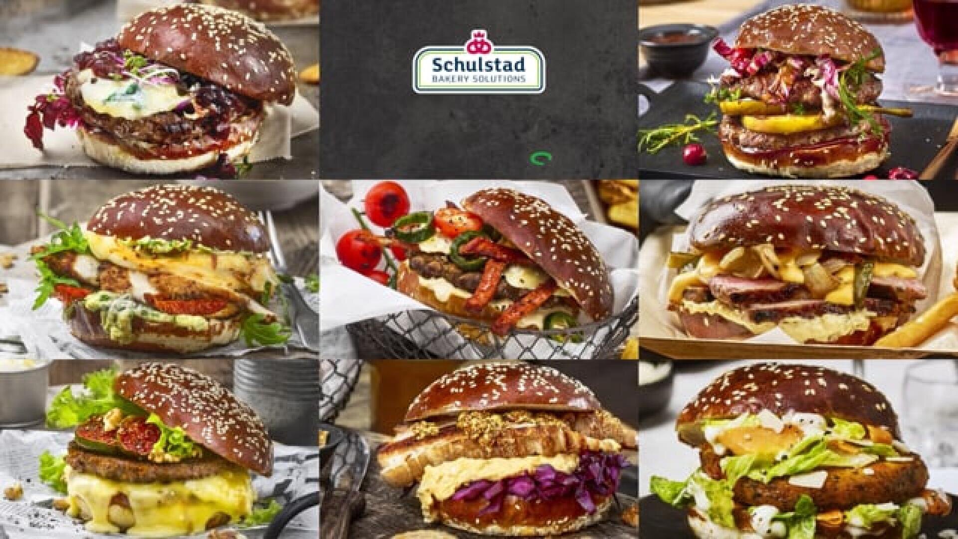 Schulstad Bakery Solutions zeigt die Vielfalt des Laugen-Gourmet-Burgers mit verschiedenen Belägen und Füllungen. 