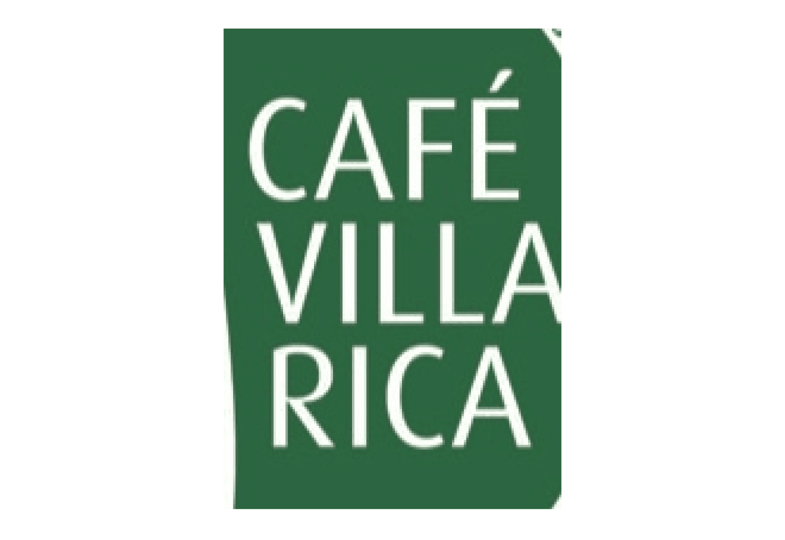 Logo rectangulaire vert avec l'inscription CAFÉ VILLA RICA en grandes lettres majuscules blanches, disposées sur trois lignes.