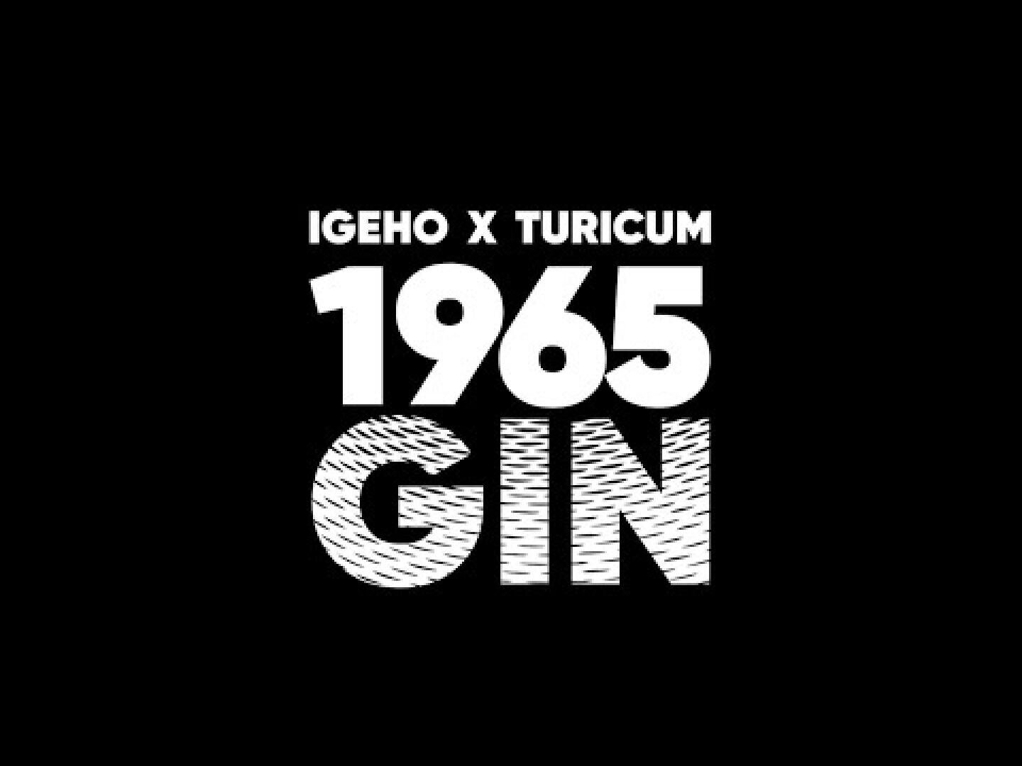 Der weiße Text auf schwarzem Hintergrund lautet "IGEHO X TURICUM 1965 GIN" mit "GIN" in einer fetten, strukturierten Schrift.