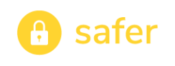 Ein gelbes Vorhängeschloss-Symbol in einem Kreis befindet sich neben dem Wort safer in gelben Kleinbuchstaben auf einem hellgrauen Hintergrund.