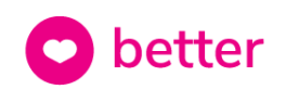 Ein rosafarbenes Herzsymbol in einem Kreis steht neben dem Wort "better" in fetten rosafarbenen Kleinbuchstaben auf einem hellgrauen Hintergrund.