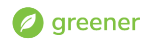 Ein grüner Kreis mit einem weißen Blattsymbol im Inneren, neben dem Wort greener in grünen Kleinbuchstaben auf einem hellen Hintergrund.
