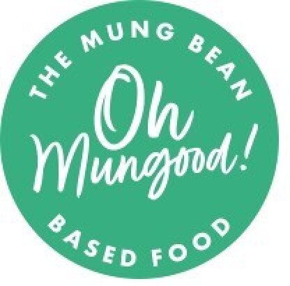 Ein grünes, rundes Logo mit dem Text The Mung Bean Based Food und Oh Mungood! in weißer, stilisierter Schrift.