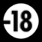 Un cercle noir avec un centre blanc contenant le chiffre 18, indiquant une restriction d'âge de 18 ans et plus.